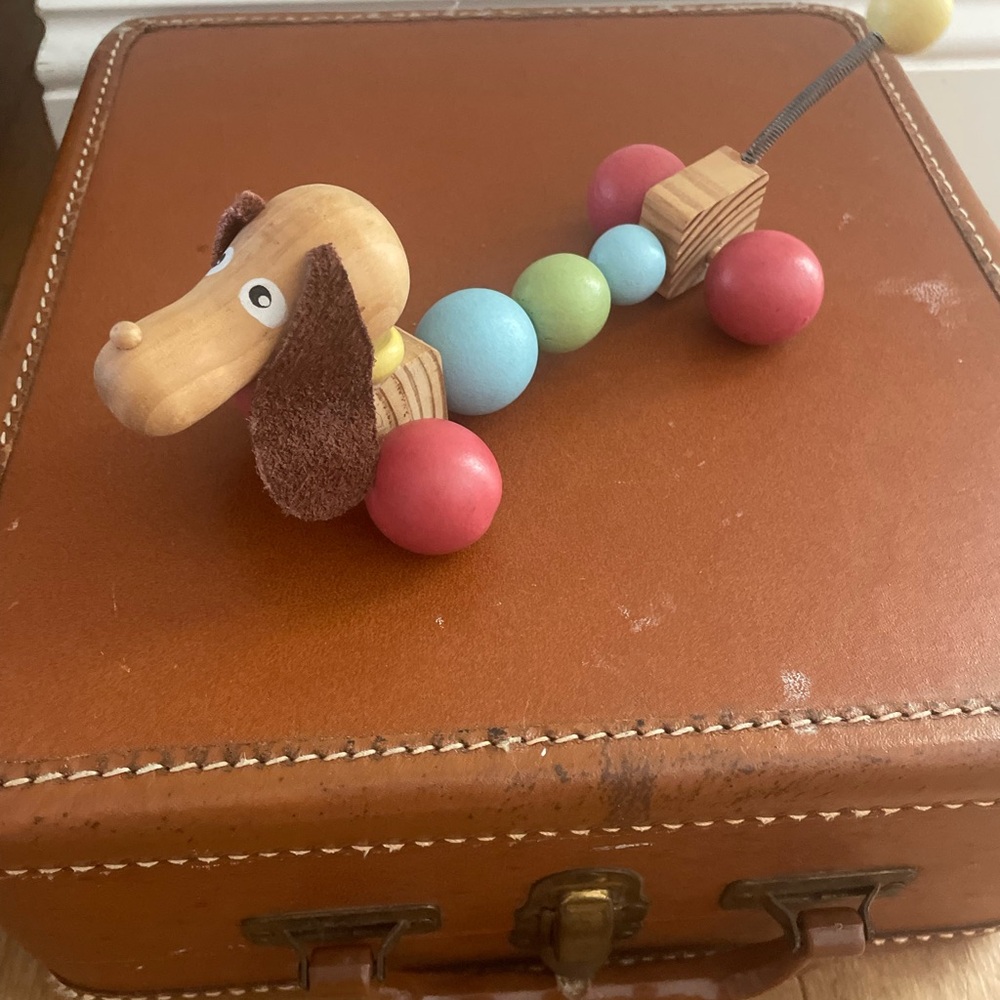 Wooden Pull-Along Dachshund Multicolor Waldorf toy dog